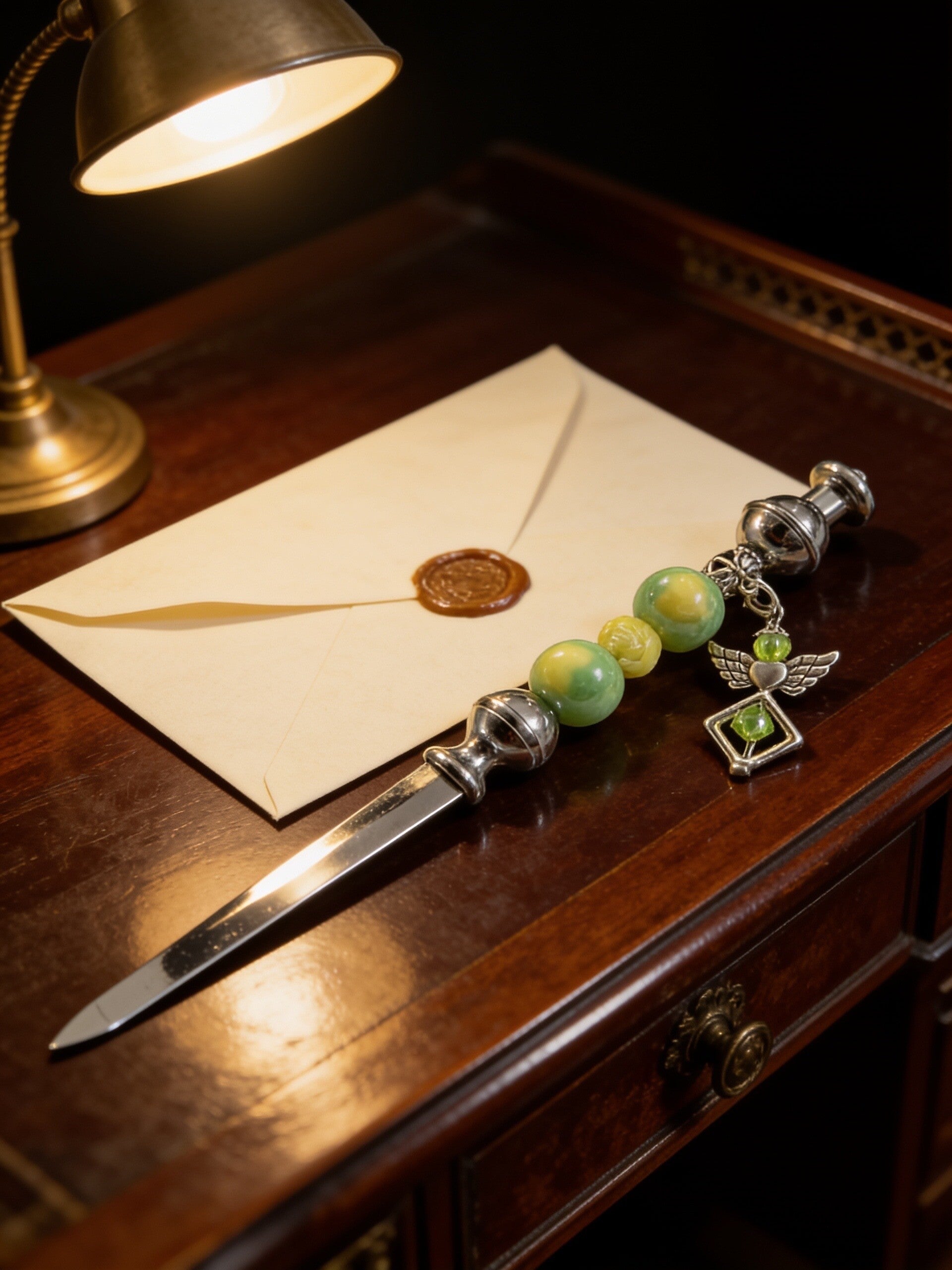Luxury Beaded Stainless Steel Letter Opener with hanging Angel charm