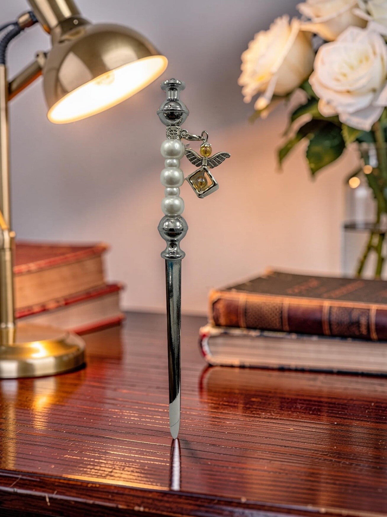 Beaded Stainless Steel Letter Opener, with Angel Charm