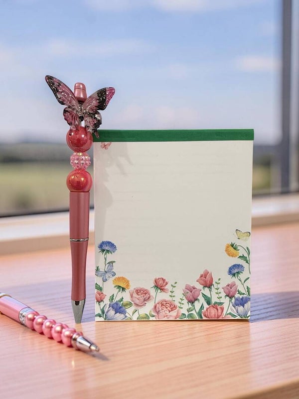 This custom duo Butterfly Pen and Handcrafted Note Pad