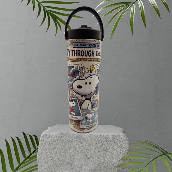 20oz Snoopy Peanuts Tumbler with Flip-Up Straw Lid & Handle | Through the Decades Collector Edition Insulated Travel Mug