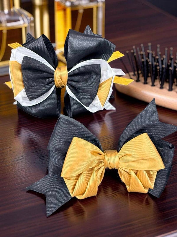 Black and Gold Grosgrain Hair Bow Set - 2-Piece Clip Pack