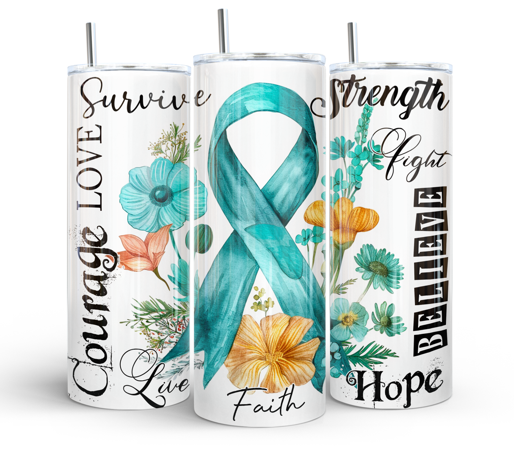 Teal Awareness 20oz Tumbler: Strength & Hope