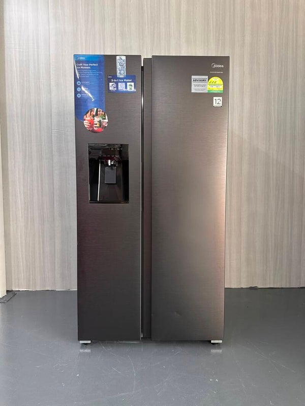 MIDEA 574L SIDE BY SIDE REFRIGERATOR FRIDGE WITH ICE MAKER AND WATER DISPENSER  Model: MDRS761MYC45SG