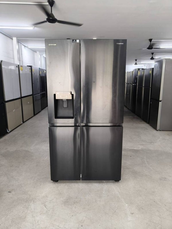 HISENSE SIDE BY SIDE INVERTER FRIDGE - BLACK STEEL (634L) MODEL: RS818N4SBVI2 NON-PLUMBING DISPLAY SET