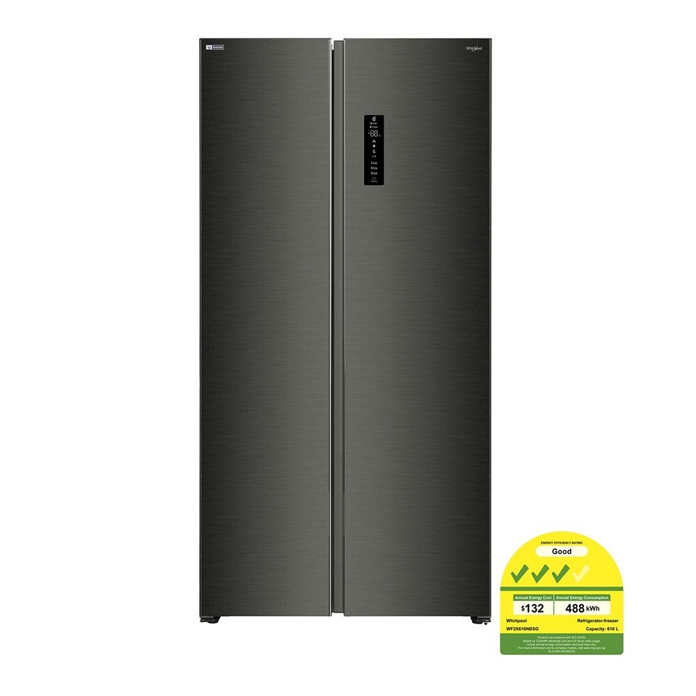 WHIRLPOOL 610L SIDE BY SIDE DOOR FRIDGE - BLACK STAINLESS Model: WF2X610NBSG