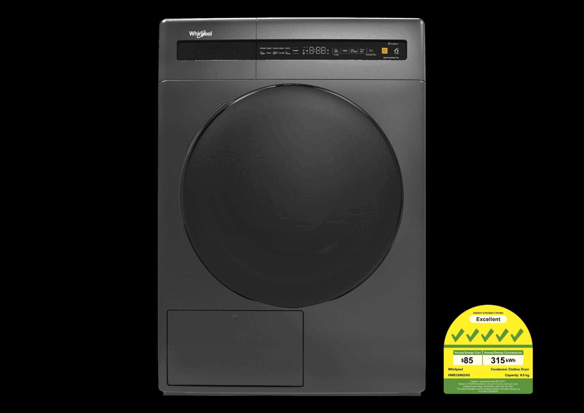 WHIRLPOOL 8KG HEAT PUMP DRYER Model: HWEC8002GW