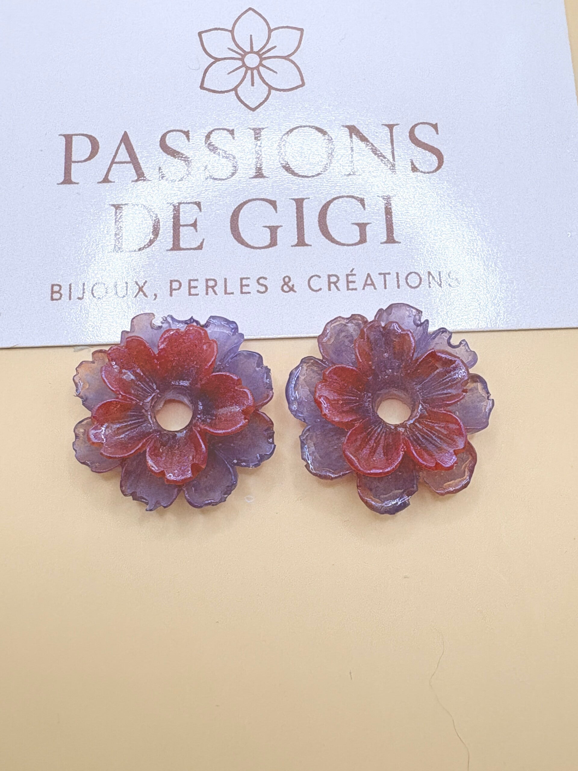 Pampilles fleurs pour boucles d’oreilles – violet rouge – Réf 235