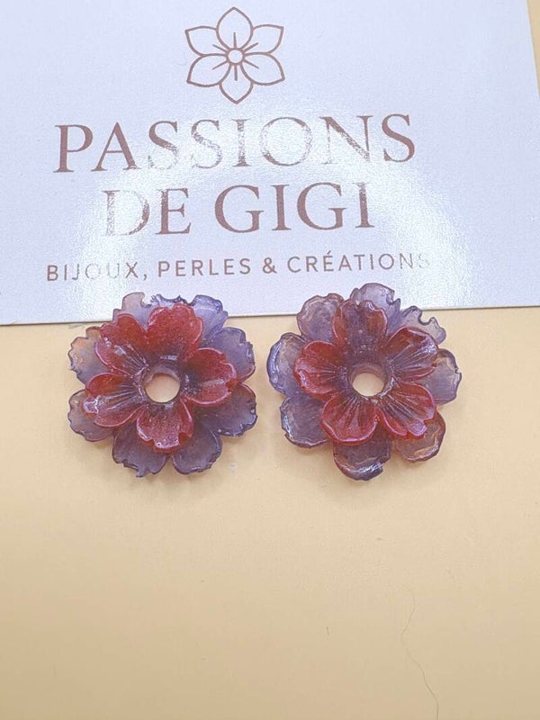 Pampilles fleurs pour boucles d’oreilles – violet rouge – Réf 235