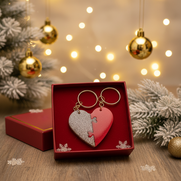 Duo de porte-clés cœur puzzle pailleté – Idée cadeau couple / amis - réf 226