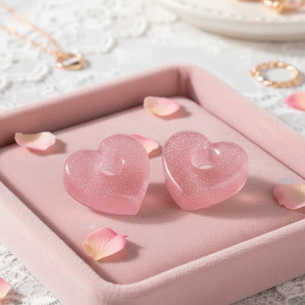 Pampilles cœur roses scintillantes – Boucles d’oreilles élégantes -  Réf 229