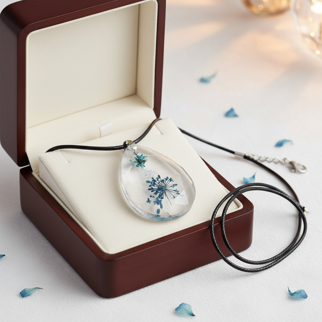 Pendentif en résine avec fleurs séchées  – Bijou artisanal unique -  réf 103