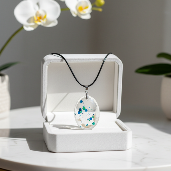 Pendentif en résine avec éclats de verre – Bijou artisanal unique -  Réf 116