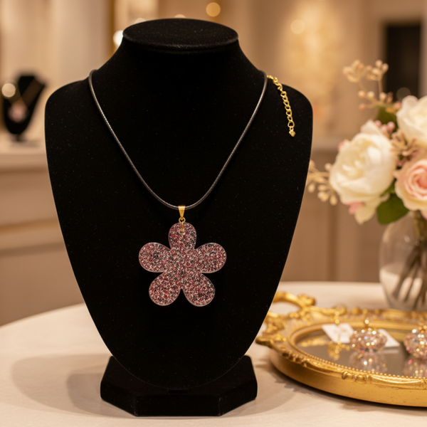 Collier Fleur pailletée en résine – Bijou artisanal et élégant - Réf 115