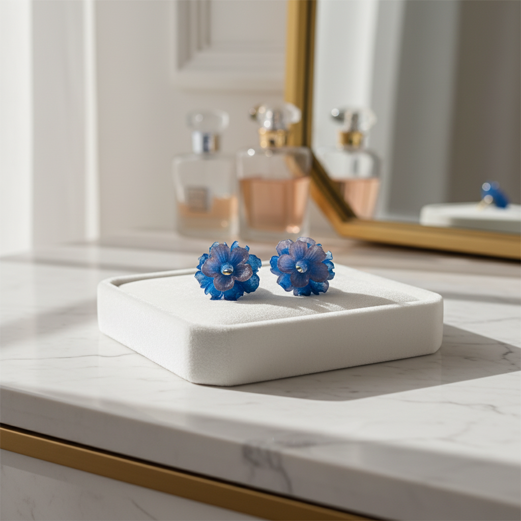 Pampilles fleurs en résine – Bleu & Rose nacré - réf 240