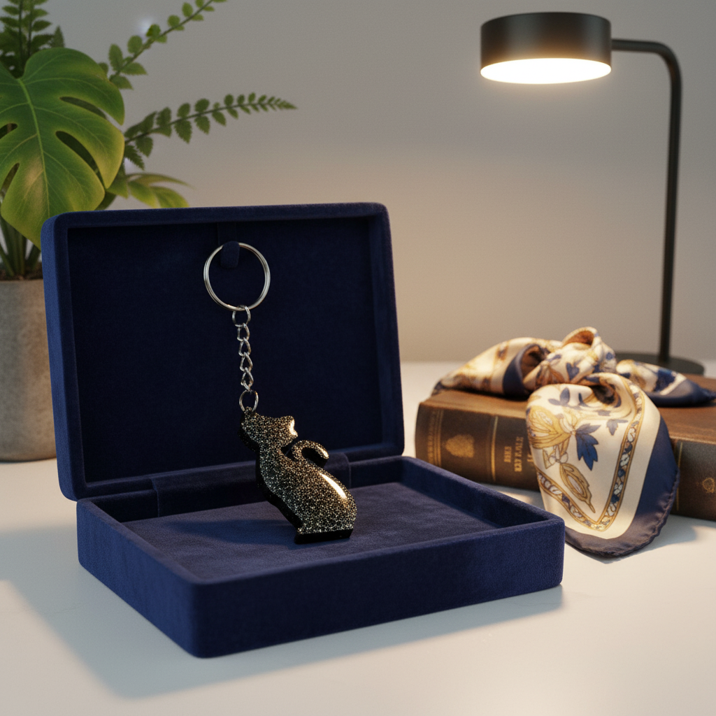 Porte-clés Chat Pailleté – Élégant & Unique ! - réf 245