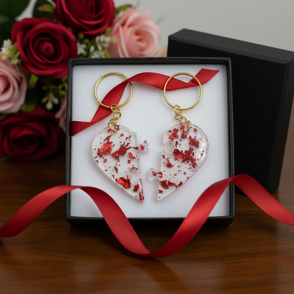 Porte-clés duo en résine – Cœur  assorti -Réf 177