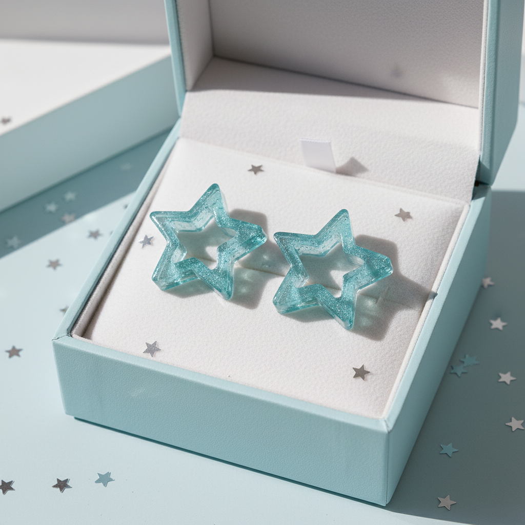 Pampilles en résine – Étoiles turquoise scintillantes - Réf 174