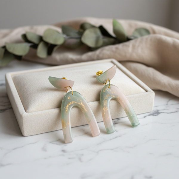 Boucles d’oreilles en résine artisanale – tendance & légères - Réf 135