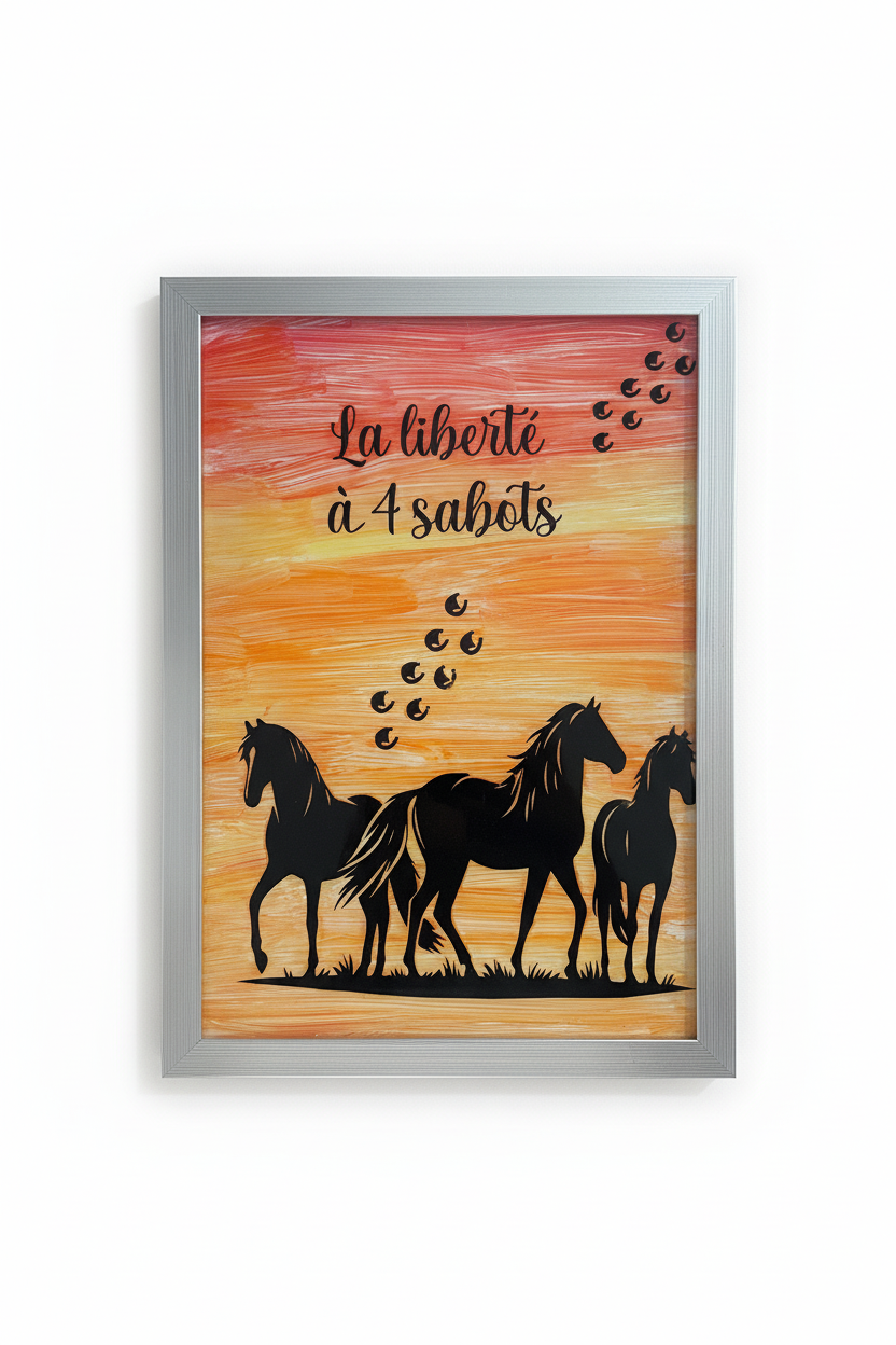 Tableau décoratif – “La liberté à 4 sabots” – Silhouette chevaux – Déco murale élégante