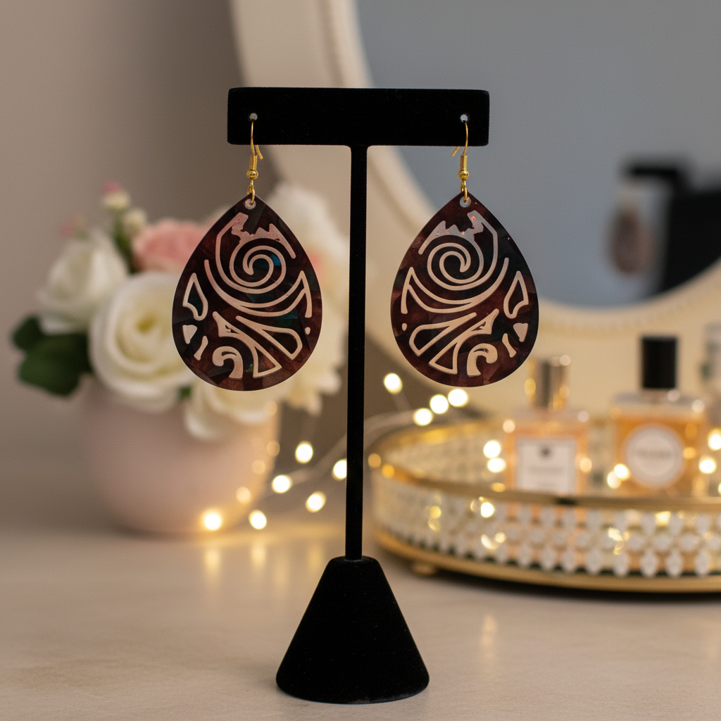 Boucles d’oreilles en résine époxy – Goutte sculptée effet holographique – Bijoux artisanaux tendance - Réf 146