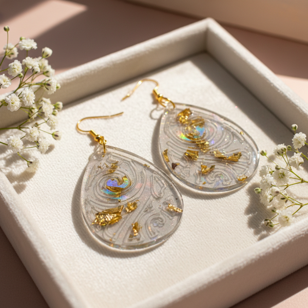 Boucles d’oreilles holographiques en résine – Création artisanale originale- réf 140