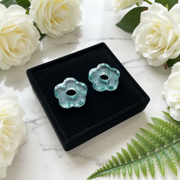 Pampilles pour boucles d’oreilles en résine turquoise transparente & verre brisé - réf 176