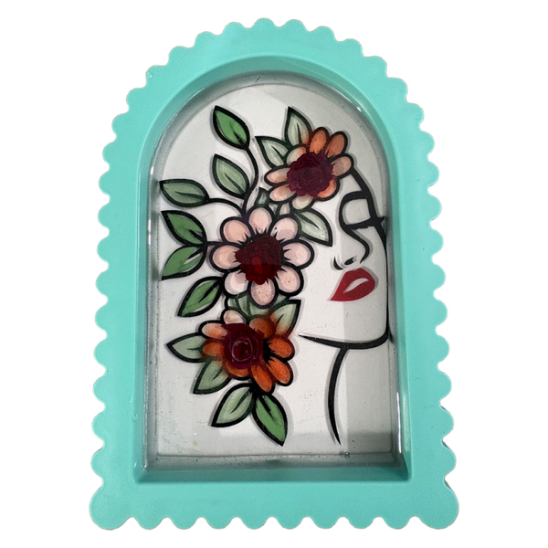 Cadre décoratif en résine & vinyle – Illustration florale faite main - réf 206