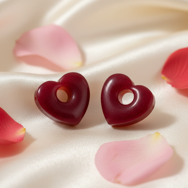 Pampilles Boucles d’Oreilles Cœur – Résine Bordeaux Pailleté - réf 204