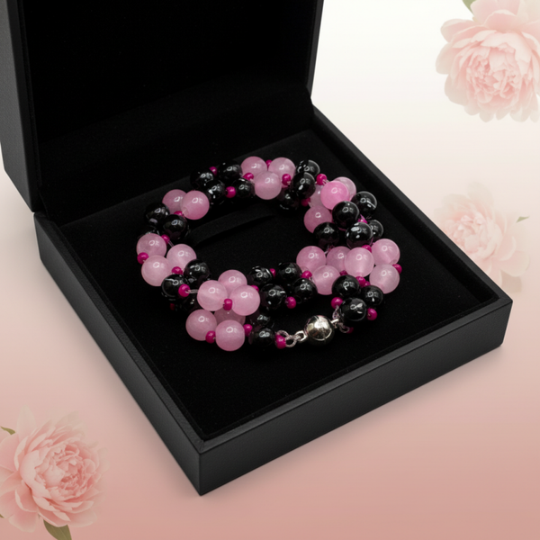 Bracelet en perles roses et noires – Élégant & féminin- réf 251