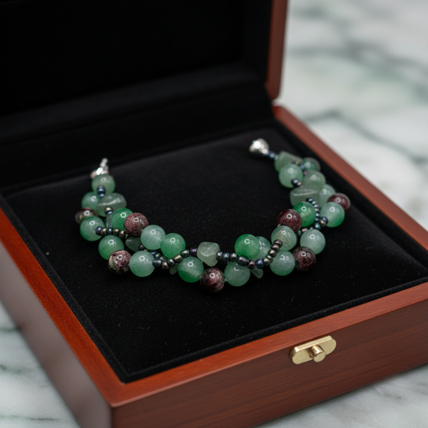 Bracelet en perles vertes avec fermoir aimanté - réf 256