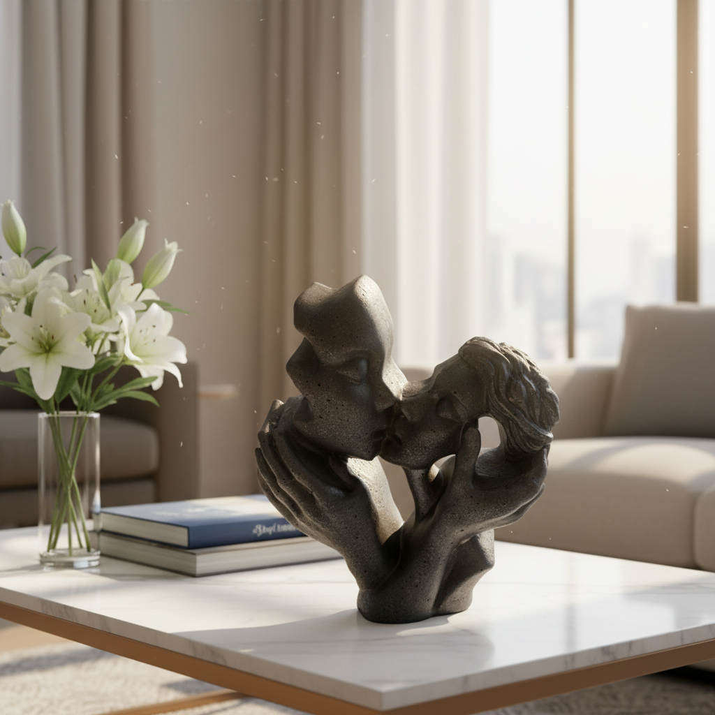 Couple en résine artisanale – Sculpture amour – Décoration moderne   - réf 258