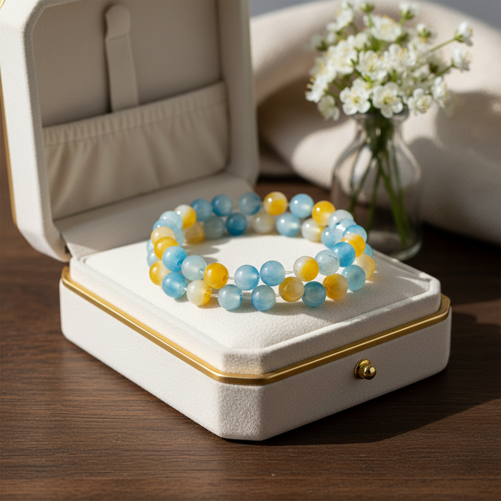 Bracelet en perles bleu et jaune – Bijou élégant et lumineux - réf 259