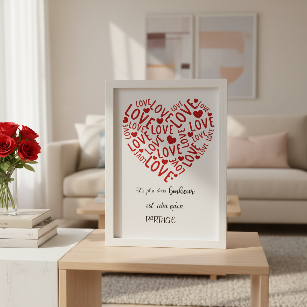 Cadre décoratif cœur “Love” – Création artisanale fait main