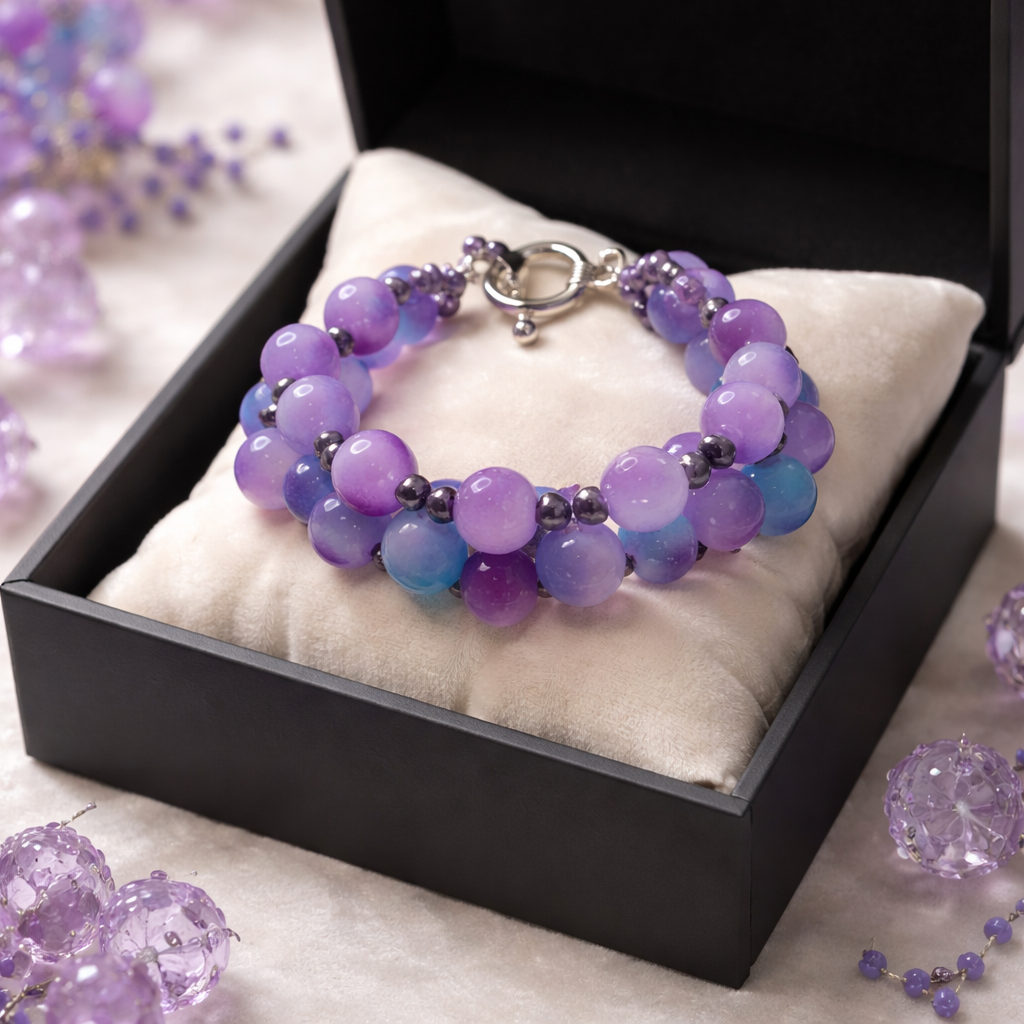 Bracelet perles dégradées violet & bleu – fait main - réf 262