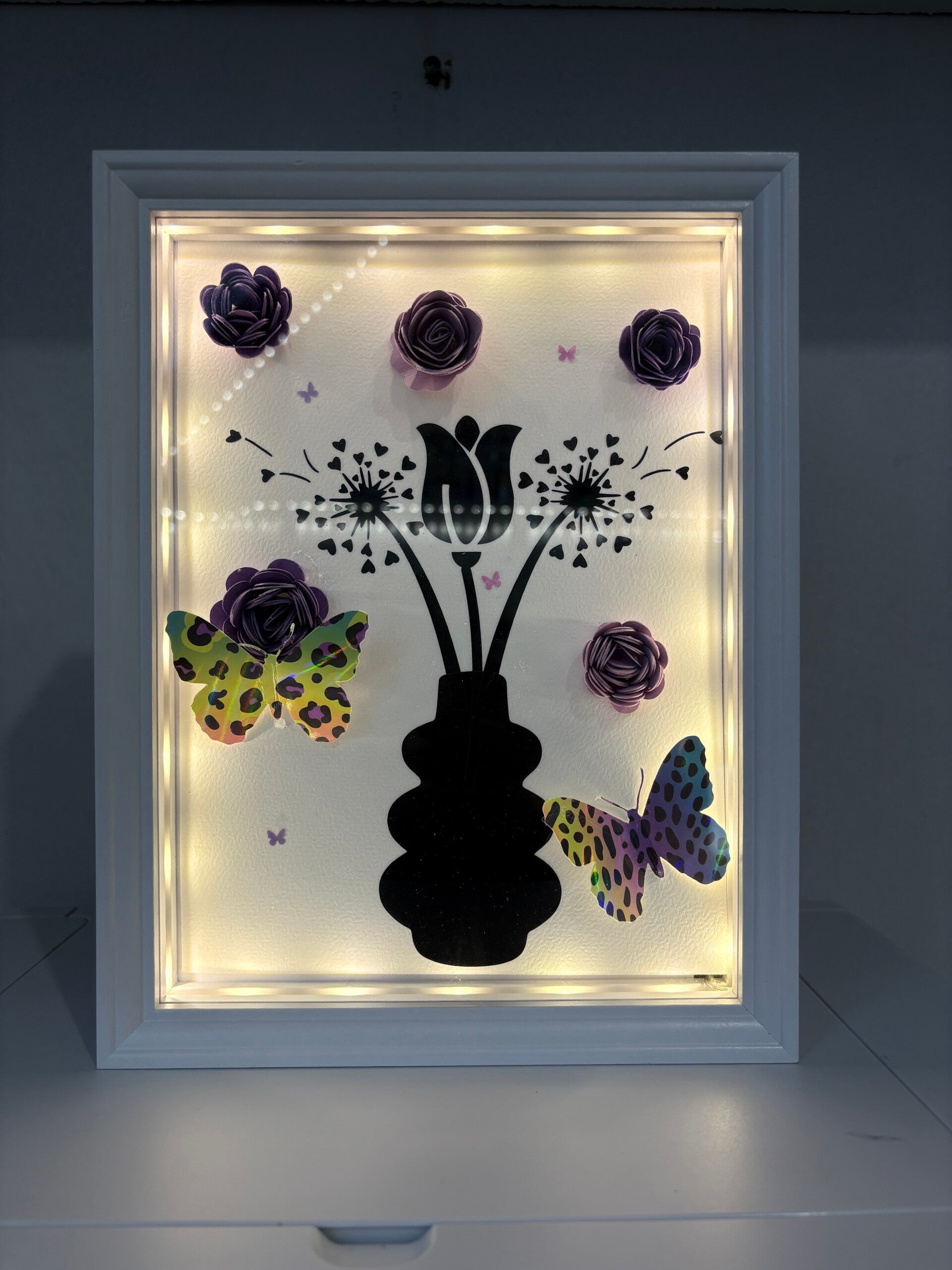Tableau lumineux décoratif – Fleurs & Papillons
