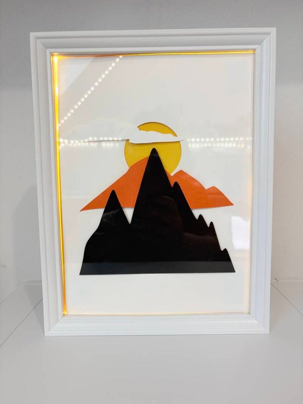 Tableau lumineux shadow paysage montagne – Création artisanale