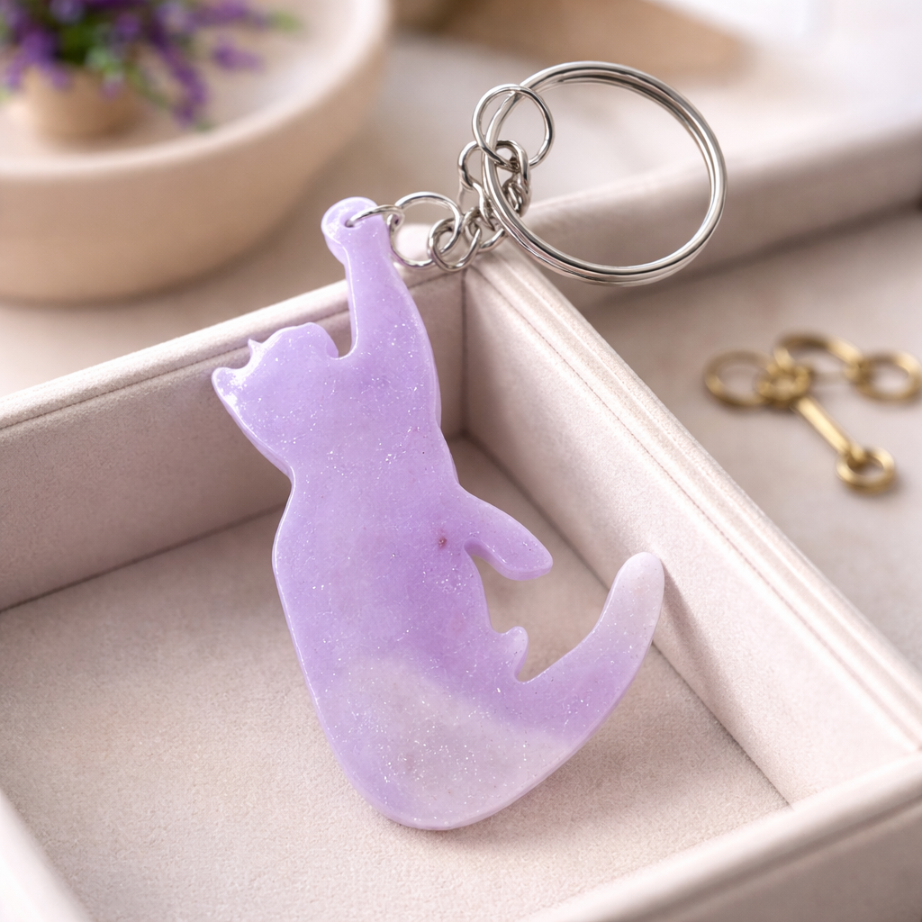 Porte-clés chat en résine – Création artisanale   - réf 268