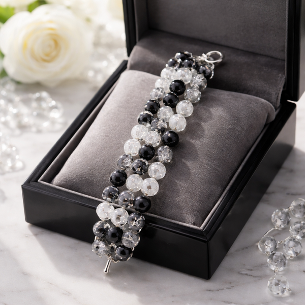 Bracelet perles noir, blanc et gris – Création artisanale - réf 274