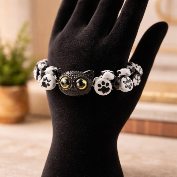 Bracelet élastique perles pattes & chat – Création artisanale - réf 277