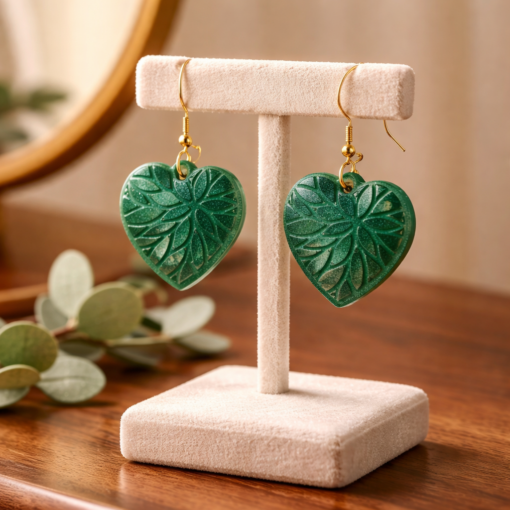 Boucles d’oreilles artisanales en résine holographique verte - réf 279