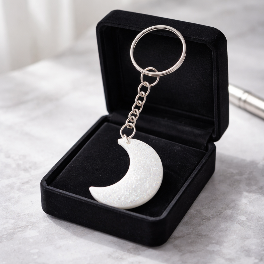 Porte-clés lune en résine – Création artisanale   - réf 280
