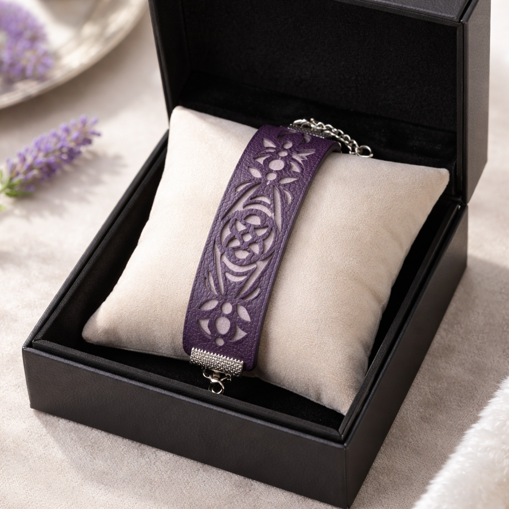 Bracelet en similicuir décoré – 17 cm – Création artisanale   - réf 281