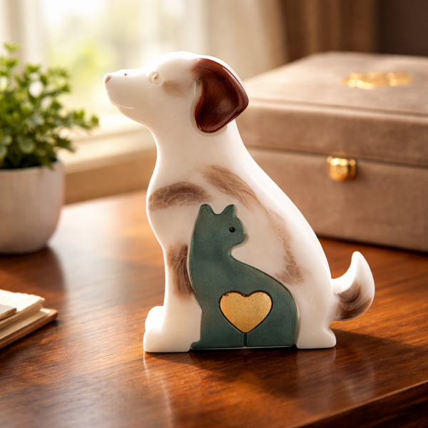 Statue Chien & Chat – Résine décorative - réf 282