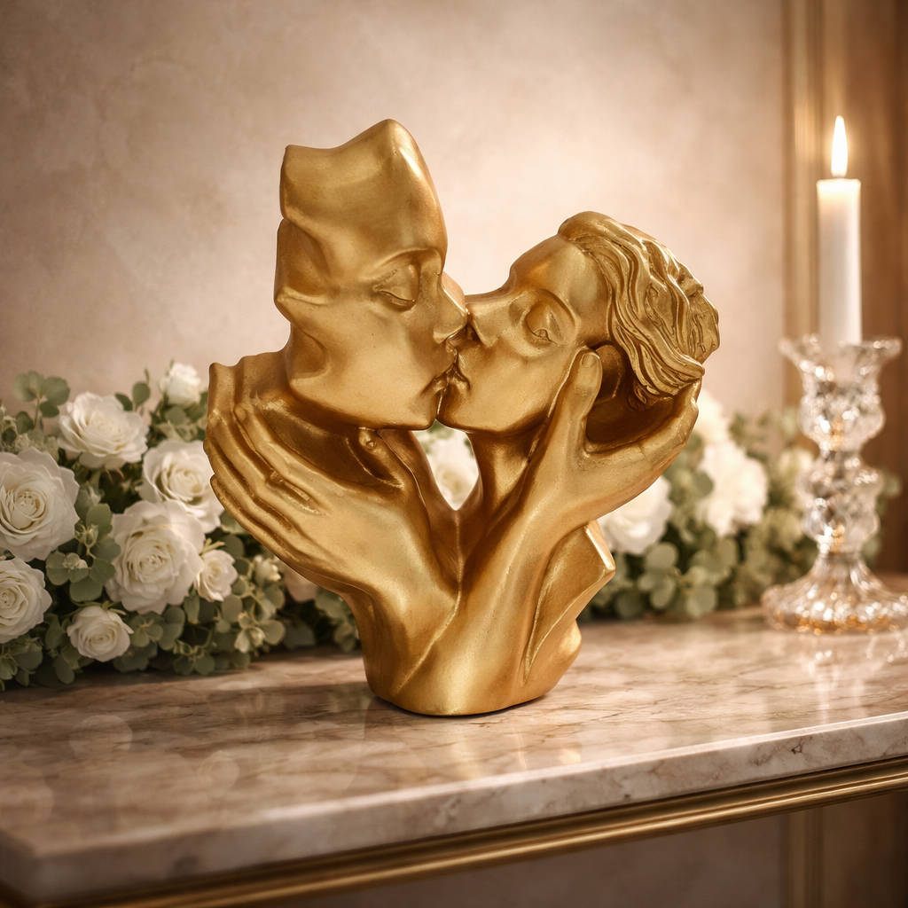 Sculpture Couple Amoureux – Résine Dorée (8 cm)- réf 283
