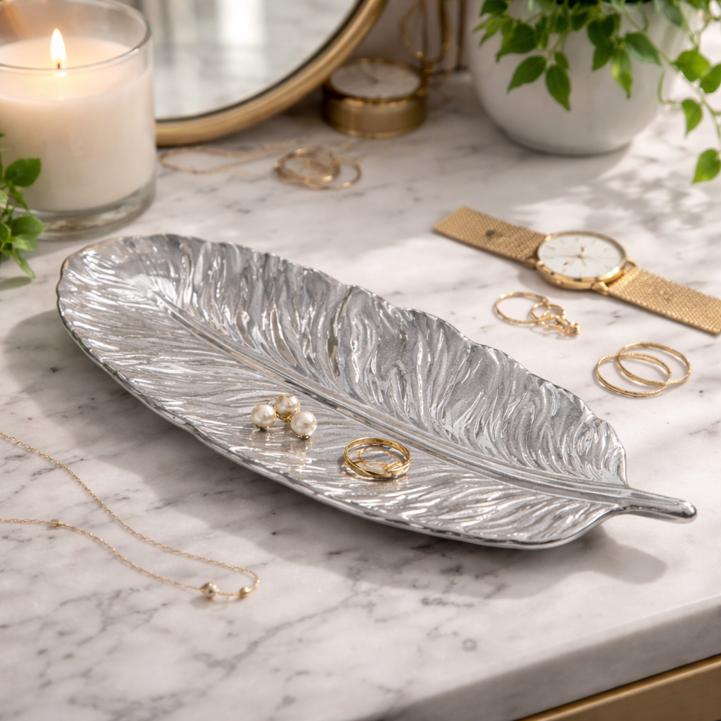 Vide-poche Feuille – Résine Gris Pailleté - réf 287