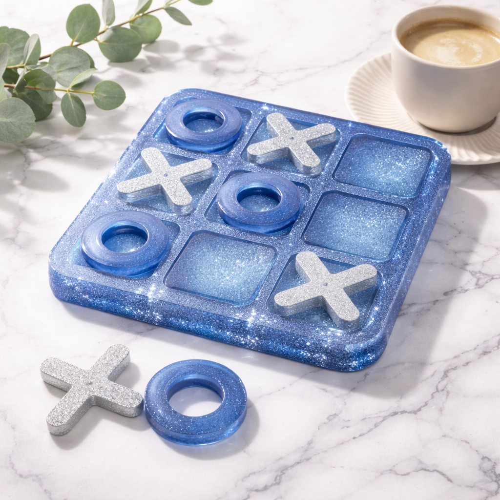 Jeu de Morpion en Résine – Bleu Pailleté - réf 289