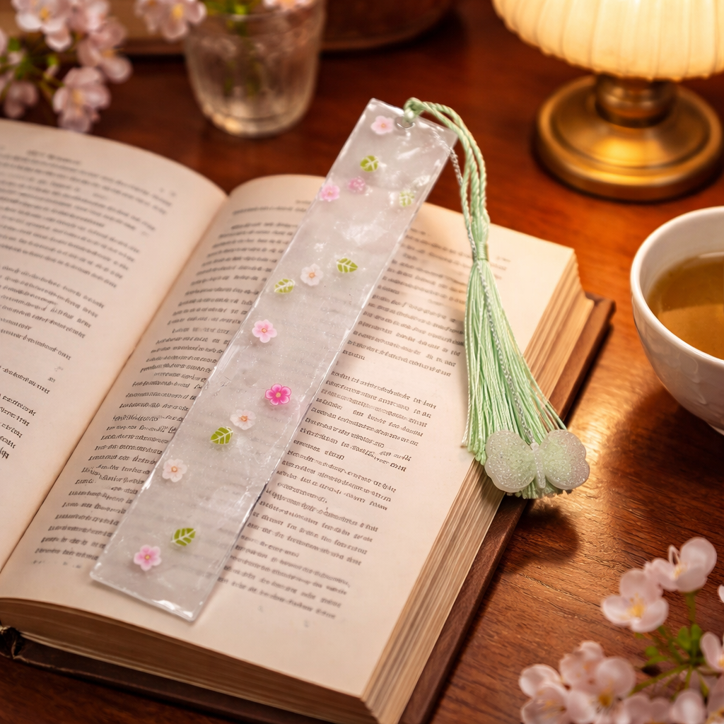 Marque-page artisanal floral avec pompon - réf 294