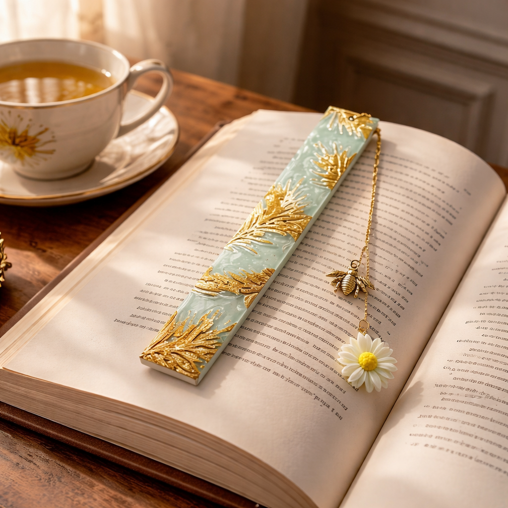 Marque-page artisanal résine – Abeille & Marguerite dorée - réf 296