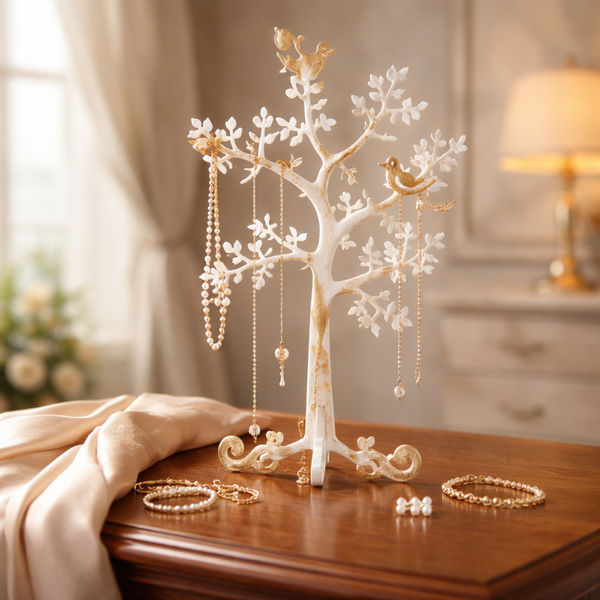 Arbre à bijoux décoratif – Oiseaux & reflets dorés