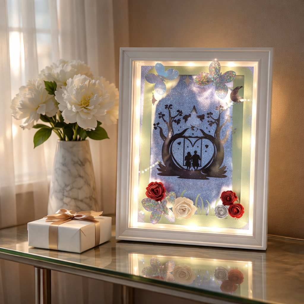 Cadre lumineux décoratif – Arbre de l’amour & papillons